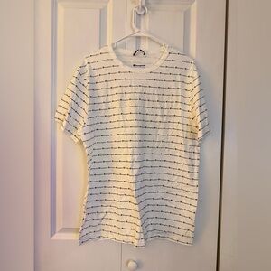 Champion White Crewneck T-Shirt with Black Logo Stripe Pattern